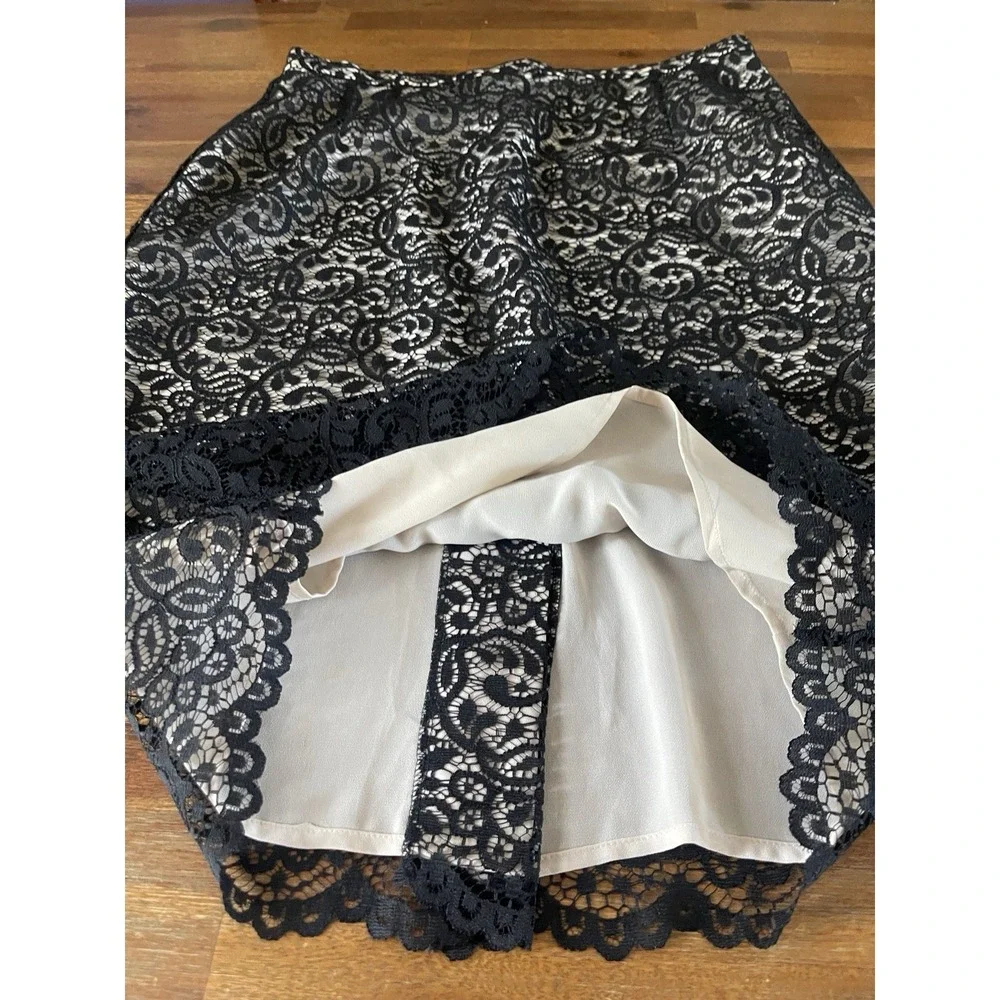 EMANUEL EMANUEL Ungaro Liberte Midi Skirt Womens 10/44 Black Lace Overlay‎ Zip